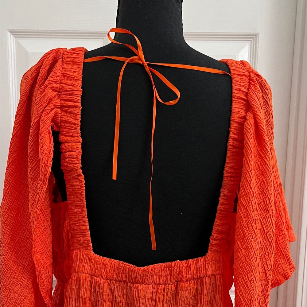Deep V Orange Maxi Dress with Flutter Sleeves - Picture 8 of 8